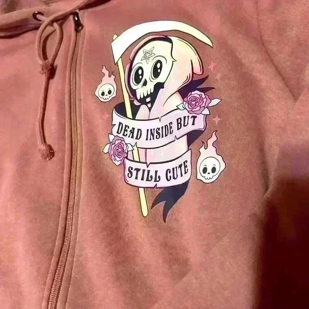 “Dead inside but still cute” zip hoody pink size medium - Picture 2 of 3